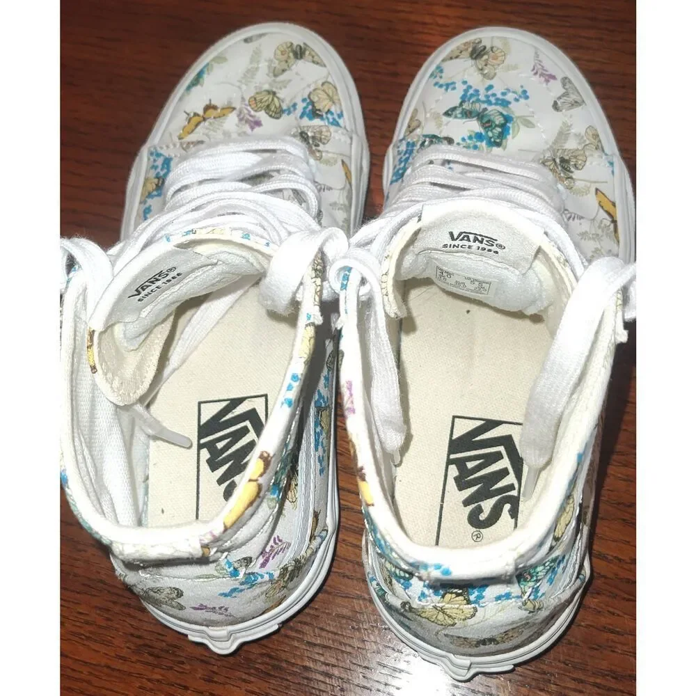 Vans Sk8-Hi Butterfly Checkerboard high-top sneakers white canvas blue yellow fl